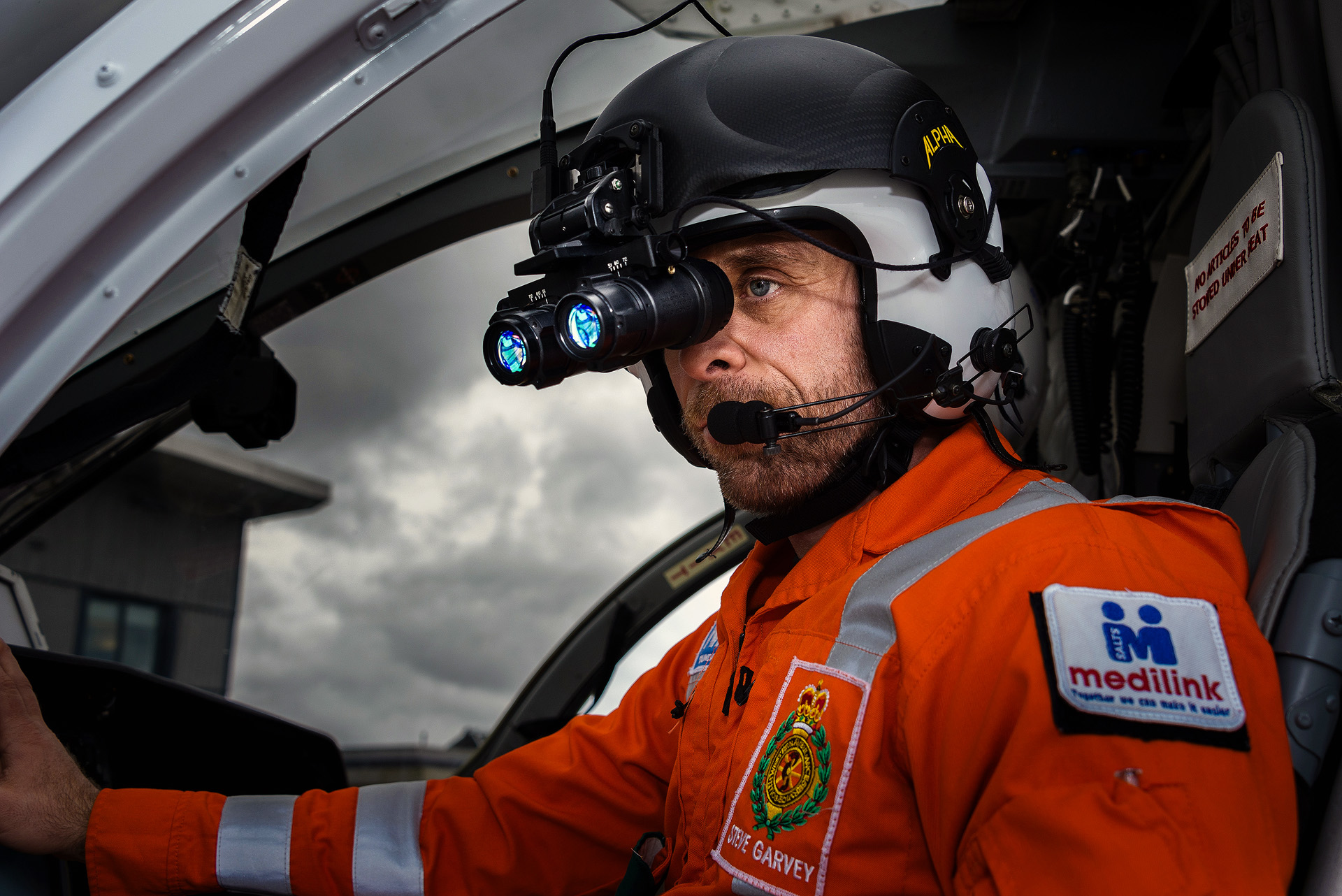 Cornwall Air Ambulance crew member photographed inside an aircraft