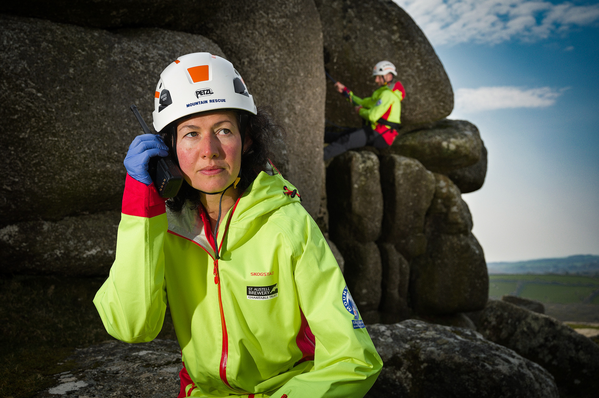 Mountain rescue volunteers at work on Cornish granite