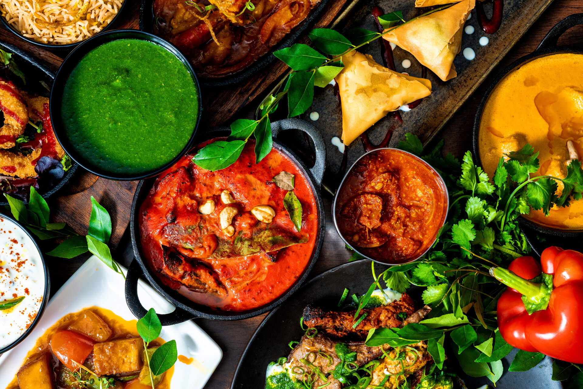 Restaurant dishes arranged for a food photography shoot